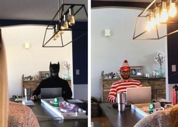 Ce mari n&rsquo;arrête pas de photobomber de façon hilarante les vidéoconférences de sa femme en costumes ridicules