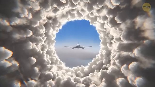 Représentation du tunnel dans les nuages décrit par le pilote