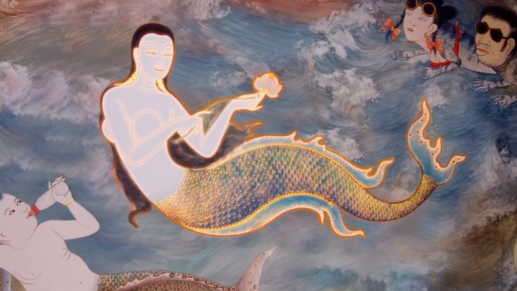 Illustration d'une créature légendaire de type sirène, comme la Qalupalik de l'Arctique.