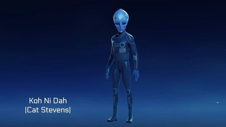 Représentation visuelle de l'être extraterrestre Koh Ni Dah, également appelé Cat Stevens.