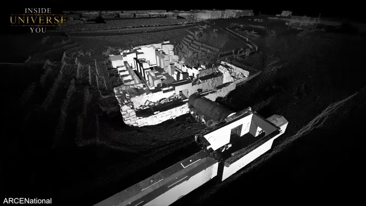 Modélisation numérique de l'Osireion mettant en évidence sa structure souterraine complexe.