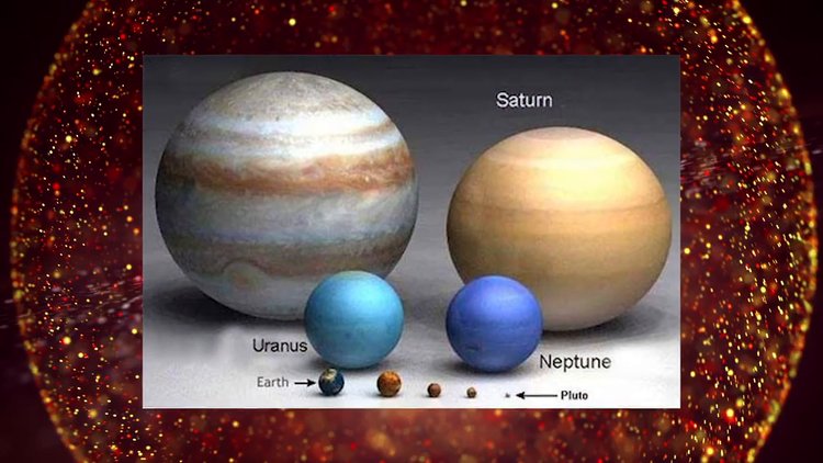 Schéma comparatif des tailles des planètes du système solaire, illustrant la disproportion entre la Terre et les géantes gazeuses comme Jupiter et Saturne.