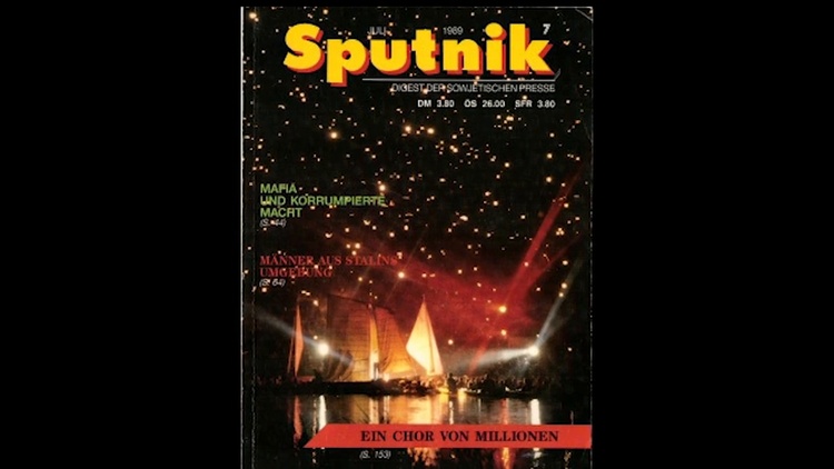 Couverture du magazine'Sputnik' de 1989, illustrant l'article sur l'hypothèse de la lune comme création d'une intelligence extraterrestre.
