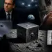 Montage illustrant un cube mystérieux et des figures publiques dans le cadre d'un débat sur la divulgation Ovni